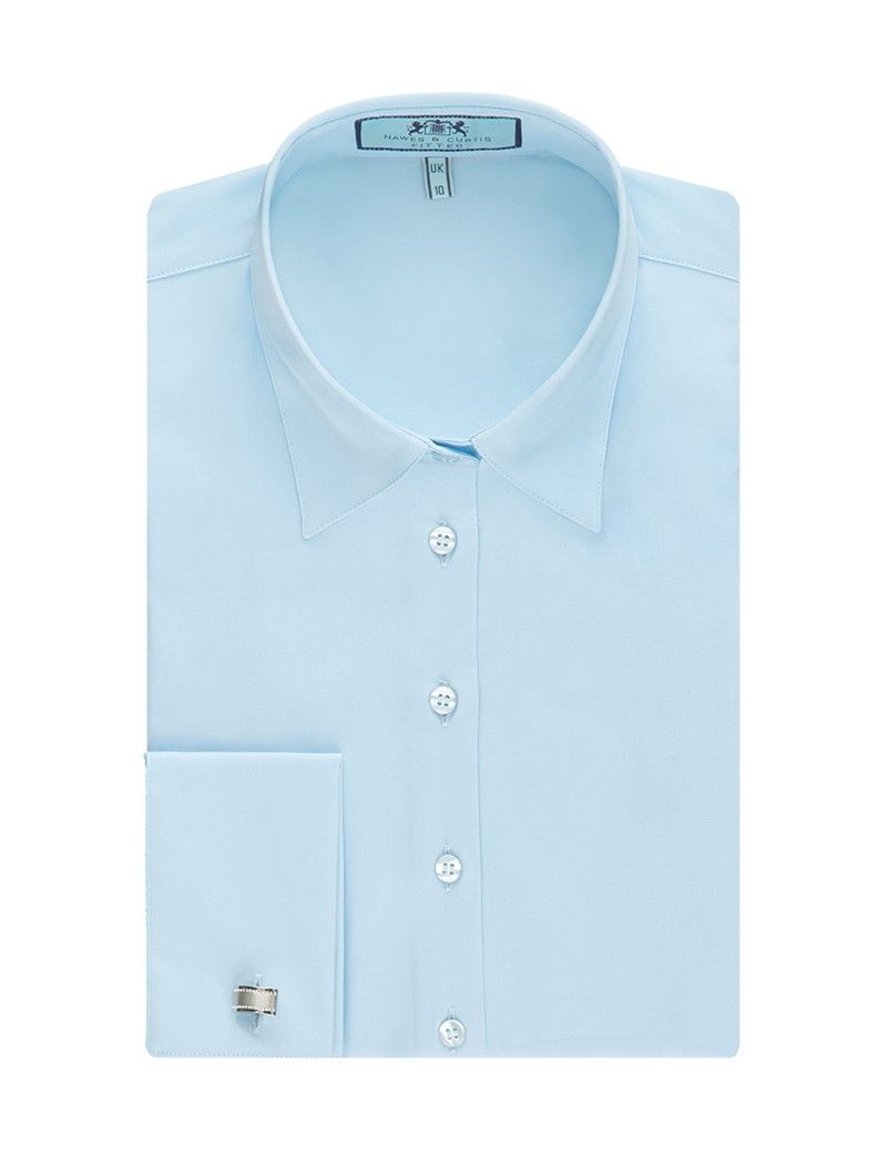 Women's Ice Blue Fitted Cotton Stretch Shirt - French Cuff | Hawes & Curtis