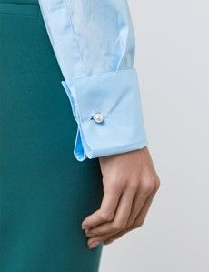Ice Blue Fitted Cotton Stretch Shirt - French Cuff-preview2