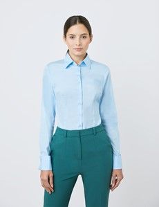Ice Blue Fitted Cotton Stretch Shirt - French Cuff