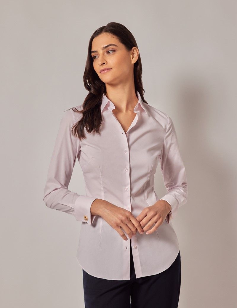 Women s New Pink Fitted Shirt Double Cuff Hawes Curtis