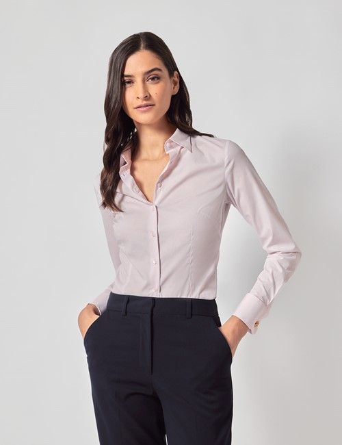 Pink Fitted Cotton Stretch Shirt - Double Cuff