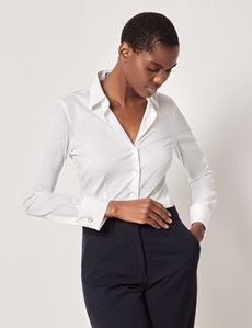 White Fitted Cotton Stretch Shirt - French Cuff