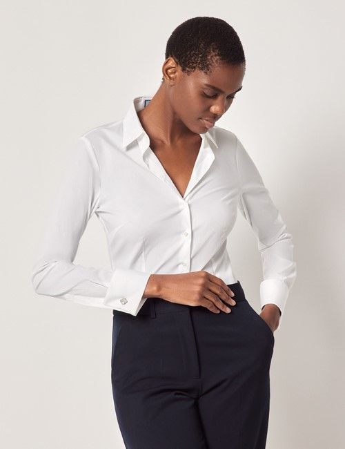 White Fitted Cotton Stretch Shirt - French Cuff