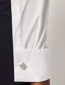 White Fitted Cotton Stretch Shirt - French Cuff-preview4