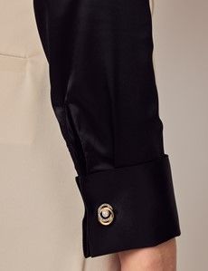 Black Fitted Satin Shirt - Double Cuff-preview3