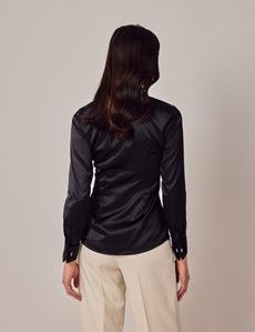 Black Fitted Satin Shirt - Double Cuff-preview4