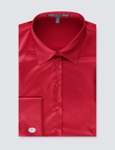 Red Fitted Satin Shirt - Double Cuff-preview6