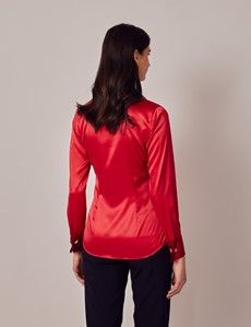 Red Fitted Satin Shirt - Double Cuff-preview2