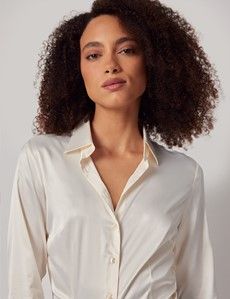 Cream Fitted Satin Shirt - French Cuff-preview2