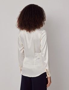 Cream Fitted Satin Shirt - French Cuff-preview4