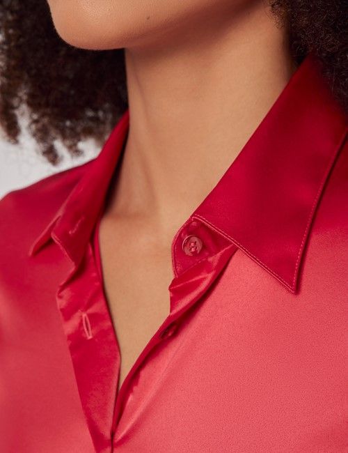 Red Fitted Satin Shirt - Double Cuff-preview