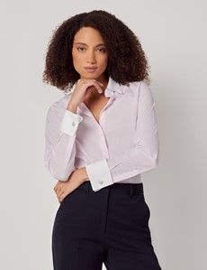 Executive Pink & White Fine Stripe Fitted Shirt - French Cuff