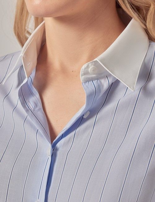 Executive Blue & White Wide Stripe Fitted Shirt - White Collar and Cuffs-preview