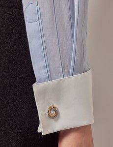 Fitted Blue & White Wide Stripe Shirt