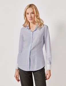 Fitted Blue & White Wide Stripe Shirt