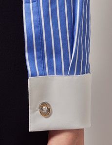 Executive Blue & White Bengal Stripe Fitted Shirt - White Collar and Cuffs-preview4