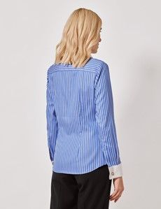 Executive Blue & White Bengal Stripe Fitted Shirt - White Collar and Cuffs-preview3