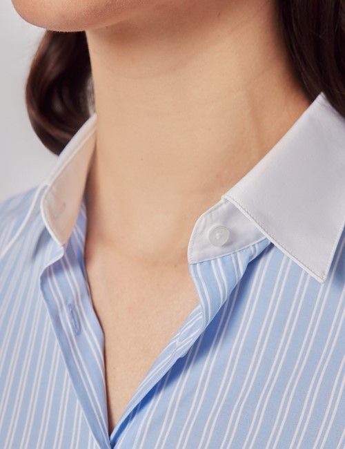 Executive Blue & White Medium Stripe Fitted Shirt - White Collar and Cuffs-preview