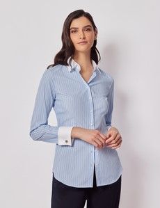 Fitted Blue & White Medium Stripe Shirt