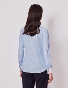 Fitted Blue & White Medium Stripe Shirt