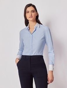 Fitted Blue & White Medium Stripe Shirt