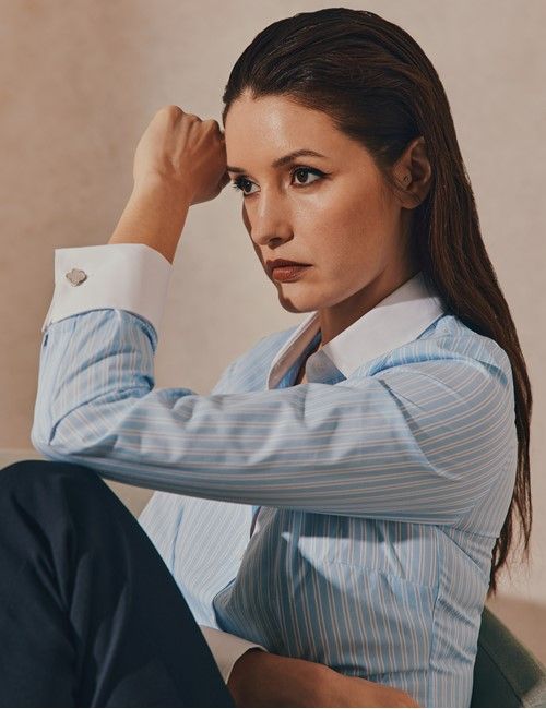Executive Blue & White Medium Stripe Fitted Shirt - White Collar and Cuffs-preview