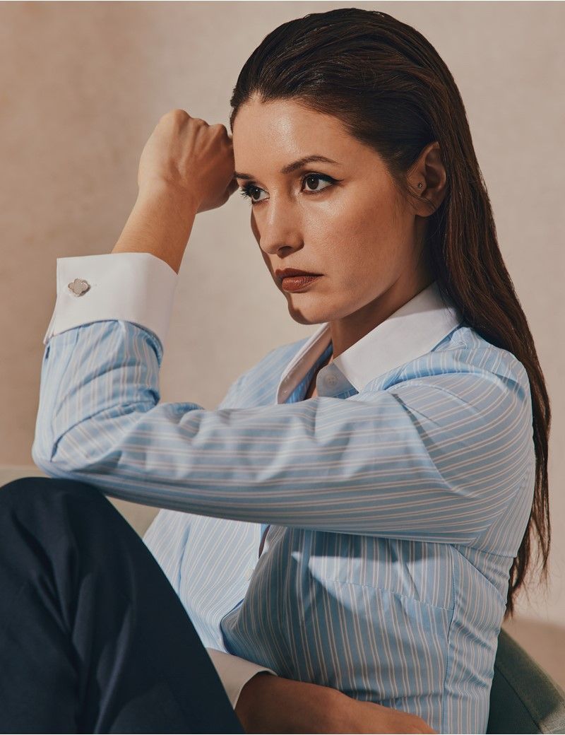 Fitted Blue & White Medium Stripe Executive Shirt-preview