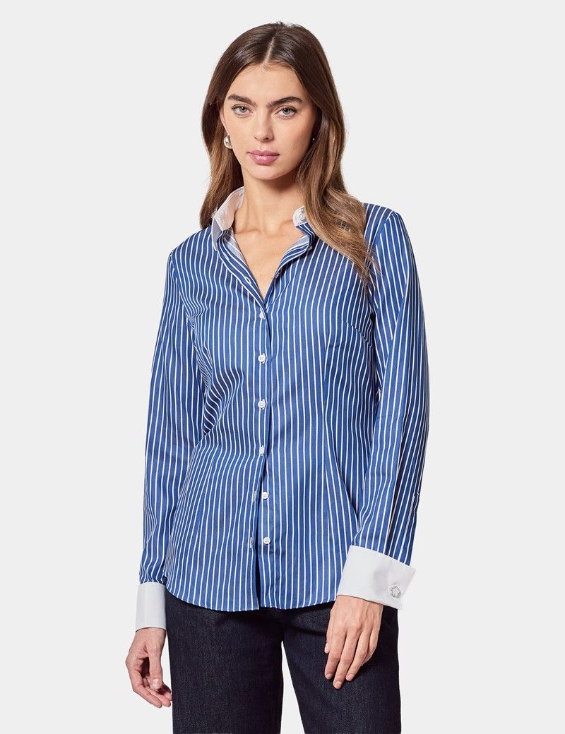 Fitted Blue & White Stripe Shirt