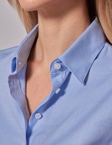 Executive Light Blue Twill Cotton Fitted Shirt - Double Cuff-preview1