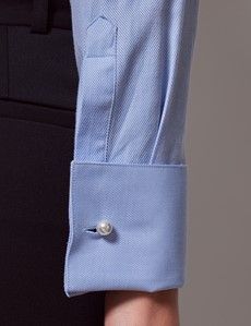 Executive Light Blue Twill Cotton Fitted Shirt - Double Cuff-preview3