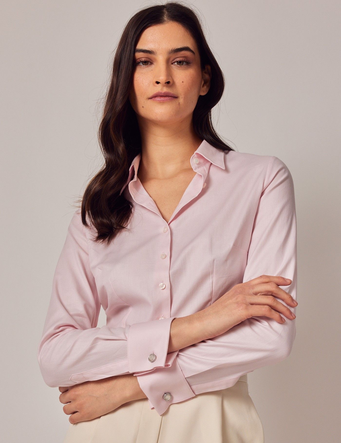 Twill Women's Executive Shirt with Double Cuffs in Light Pink | Hawes ...