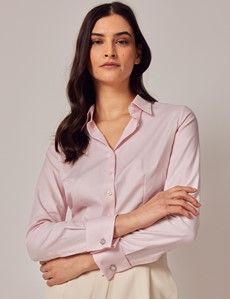 Executive Light Pink Twill Fitted Shirt - Double Cuffs