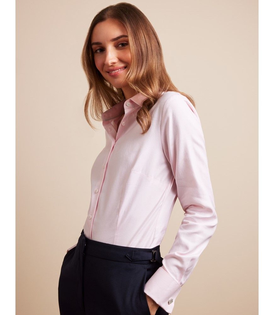 Twill Women's Shirt with Double Cuffs in Light Pink | Hawes & Curtis | UK Twill Women's Shirt with Double Cuffs in Light Pink | Hawes & Curtis | UK