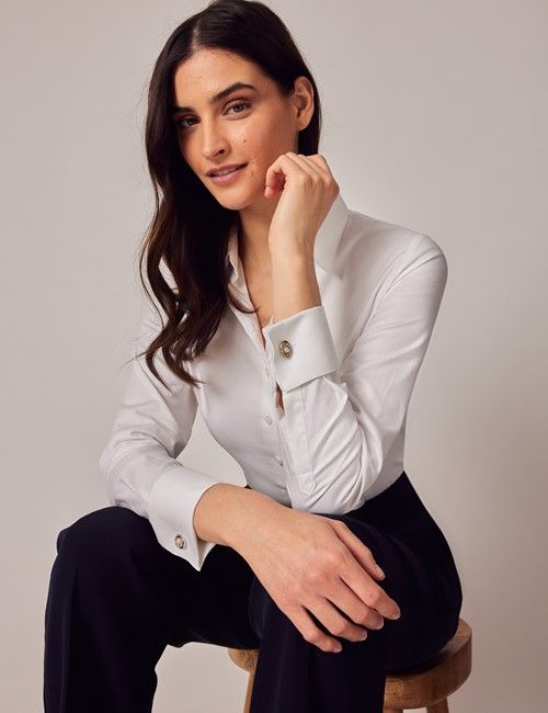 Executive White Twill Fitted Shirt - Double Cuffs