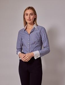 Executive Blue & White Fine Stripe Fitted Shirt - White Collar and Cuffs-preview2