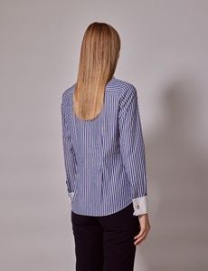 Executive Blue & White Fine Stripe Fitted Shirt - White Collar and Cuffs-preview4