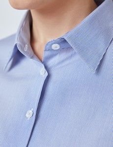 Executive Blue & White Fine Stripe Fitted Shirt - Double Cuff-preview6