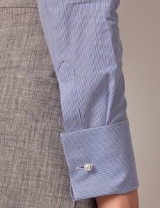 Executive Blue & White Fine Stripe Fitted Shirt - Double Cuff-preview3