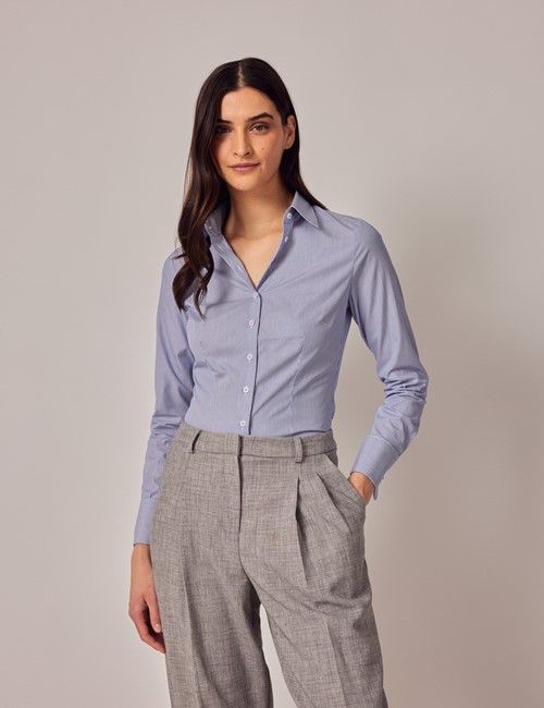 Executive Blue & White Fine Stripe Fitted Shirt - Double Cuff