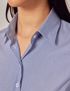 Executive Blue & White Fine Stripe Fitted Shirt - Double Cuff-preview1