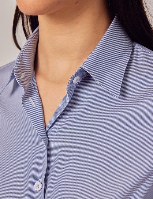 Executive Blue & White Fine Stripe Fitted Shirt - Double Cuff-preview
