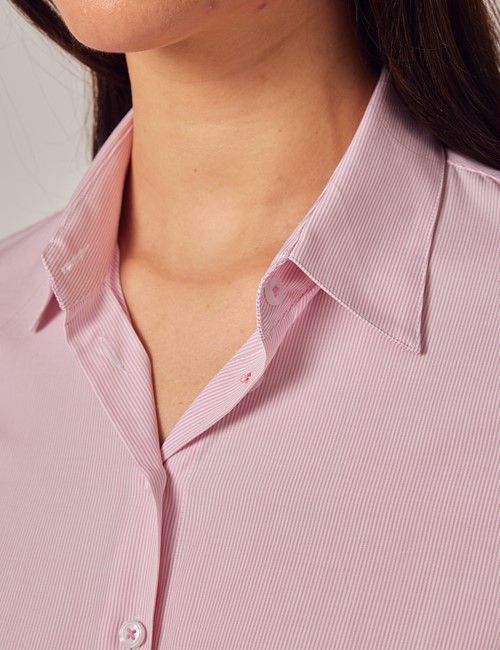 Executive Pink & White Fine Stripe Fitted Shirt - Double Cuff-preview