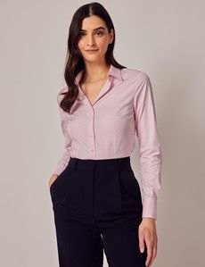 Executive Pink & White Fine Stripe Fitted Shirt - Double Cuff