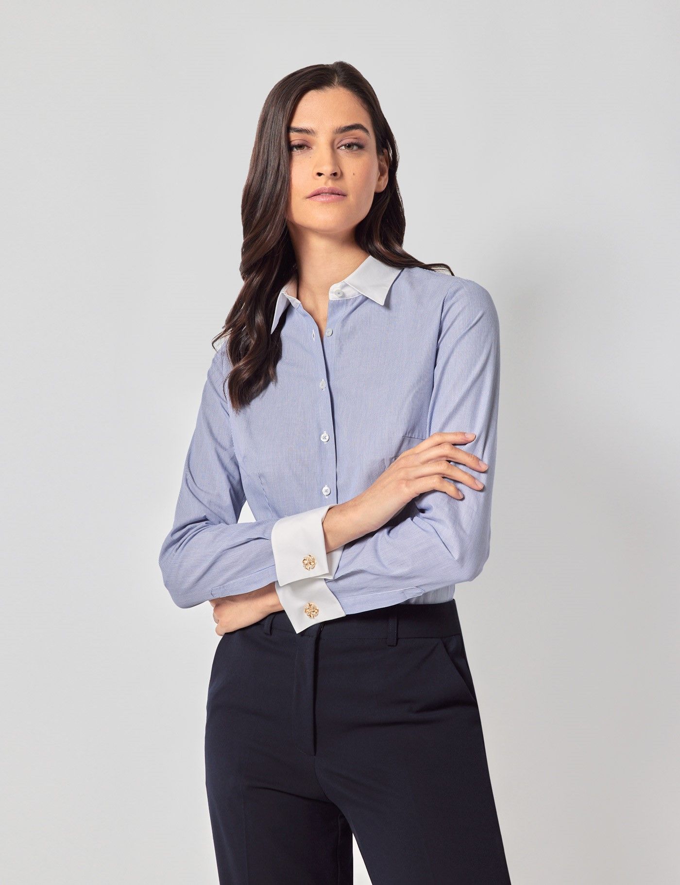 Fitted White & Blue Fine Stripe Executive Shirt