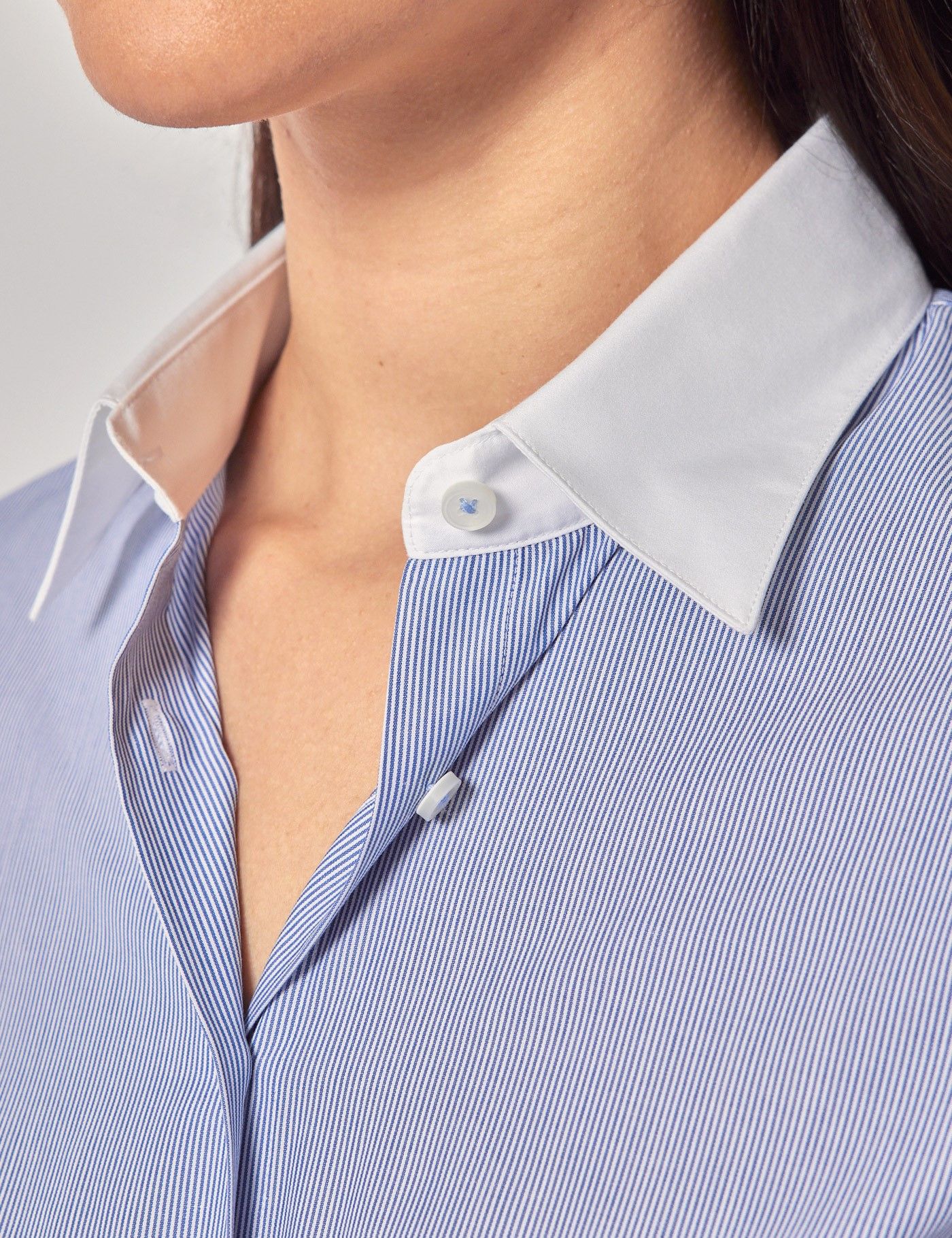 Fitted White & Blue Fine Stripe Executive Shirt-preview