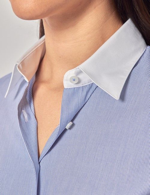 Executive White & Blue Fine Stripe Fitted Shirt - White Collar and Cuffs-preview