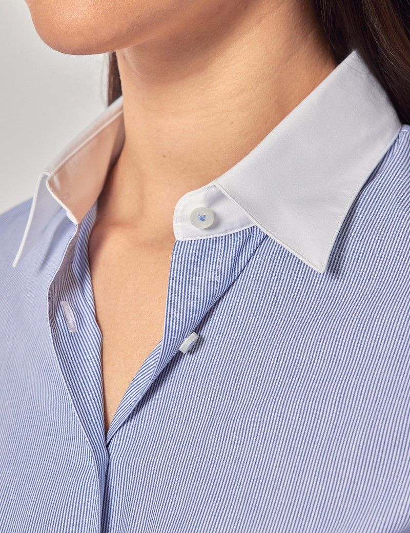 Fitted White & Blue Fine Stripe Executive Shirt-preview