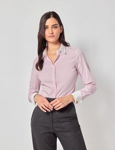 Executive White & Pink Fine Stripe Fitted Shirt - White Collar and Cuffs