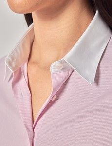 Executive White & Pink Fine Stripe Fitted Shirt - White Collar and Cuffs-preview1