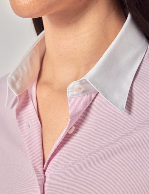 Executive White & Pink Fine Stripe Fitted Shirt - White Collar and Cuffs-preview